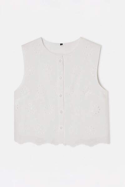 Συλλογή Trendyol Λευκό Εφαρμοστό Υφαντό Γιλέκο με Κέντημα TWOSS26YE00053