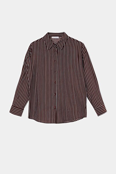 Drop by TrendyolMilla Brown-Blue Striped Comfortable Fit Shirt Tdrss26Go00080