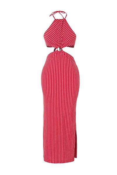 Trendyol Kollektion Strandbekleidung Gestreiftes, gestricktes Midikleid mit A...