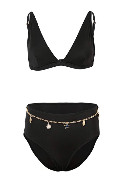 Συλλογή Trendyol Μαύρο Τρίγωνο Καλυμμένο Σετ Μπικίνι Ψηλόμεσο Κανονικό με Αξε...