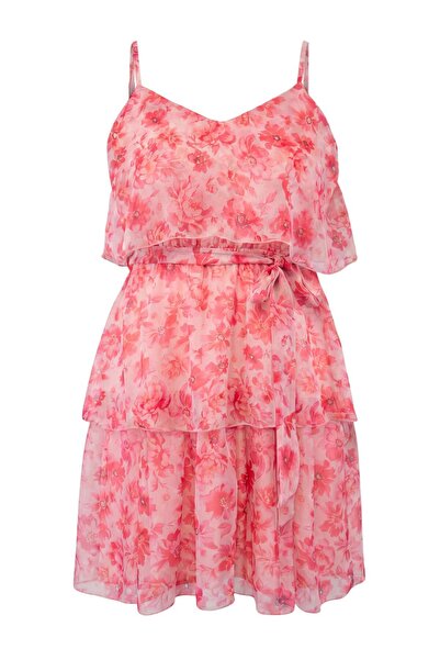 Trendyol Curve Ροζ Φόρεμα Finike Weaving Plus Size TBBSS26AH00051