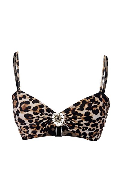 Trendyol Curve Μπλουζάκι μπικίνι με σχέδιο λεοπάρ, στράπλες, με αξεσουάρ prem...