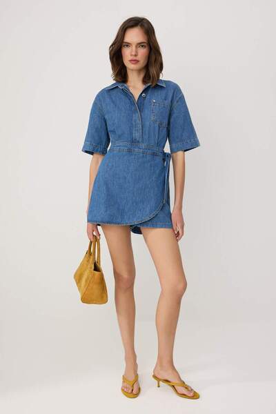 Συλλογή Trendyol Μπλε ολόσωμη φόρμα τζιν με γιακά πουκαμίσου TWOSS26TU00017