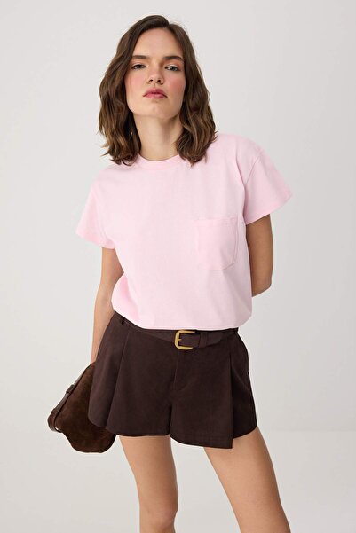 Trendyol Kollektion Rosafarbenes, kurzärmliges, gestricktes Single-Jersey-T-S...