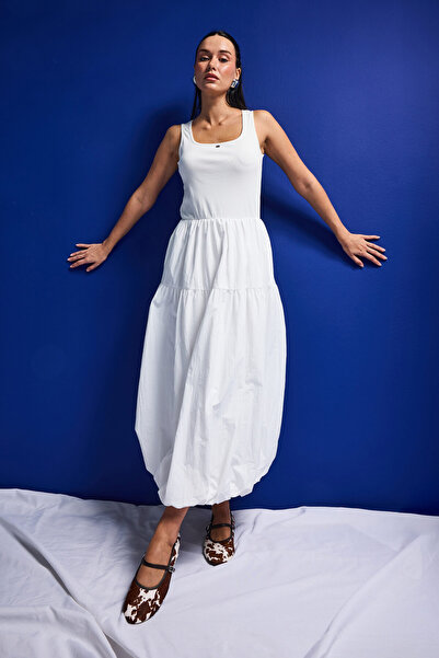 it's basic Γυναικείο Λευκό Φόρεμα w5 Balloon Cut 100% Βιολογικό βαμβάκι Design