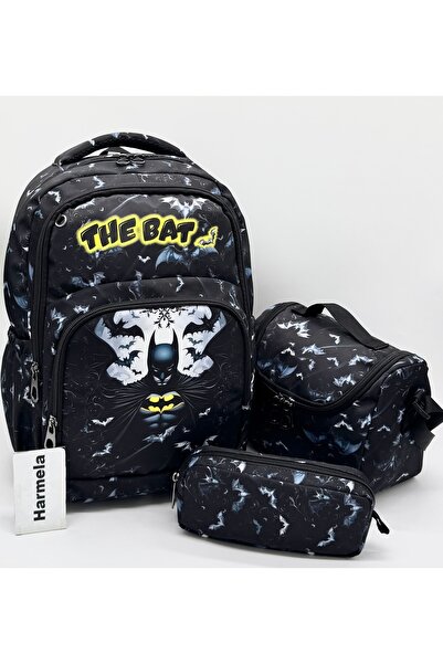 Bevitton Black Character Pattern First School Bag for Boy - Set of 3