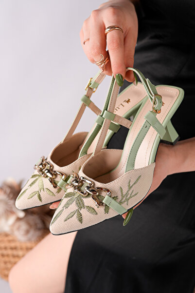 Moda Hanım Χρυσά Αξεσουάρ Κεντημένα Πράσινα Λινά Καθημερινά Γυναικεία Παπούτσ...