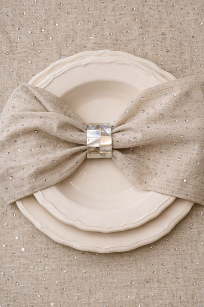desicap Crystal Stone Işıltı Elegance Linen Table Set Runner 40X140 cm 6-Piece Napkin 34X34 cm