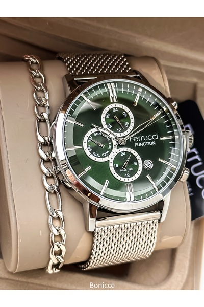 Ferrucci Men's Wristwatch 45mm, Case, Functions Active, Silver Color Steel Me...