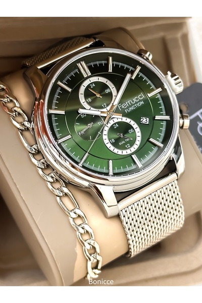 Ferrucci Men's Wristwatch 45mm, Case, Functions Active, Silver Color Steel Me...