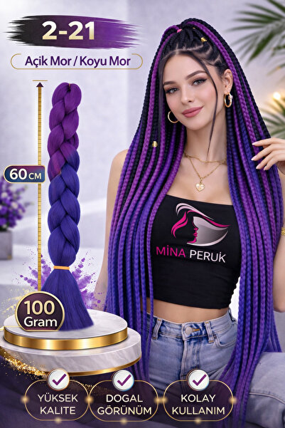 Mina Peruk Afrika Örgülük Sentetik Ombreli Saç 100 Gr. - Açık Mor / Koyu Mor