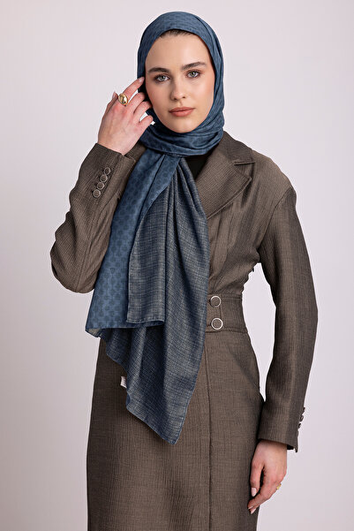 Ayshara Συλλογή Katre-i Zerâfet - Μπλε ναυτικό σάλι διπλής όψης από πλακάκια