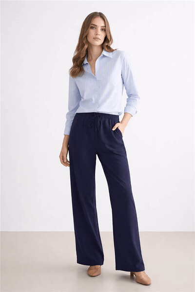 Fashion Friends Γυναικείο παντελόνι με φαρδιά μπατζάκια σε σκούρο μπλε χρώμα ...