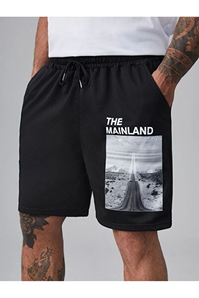 BENROMA The MAINLAND PRINTED Μαύρο ανδρικό σορτς τσέπης με κανονική εφαρμογή
