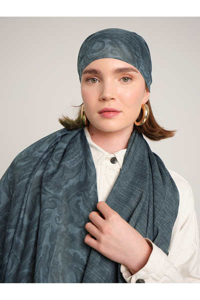 Ayshara Nakkaşhâne Με μονογραμματικό σχέδιο Διπλής όψης Σάλι - Πράσινο Πετρόλιο