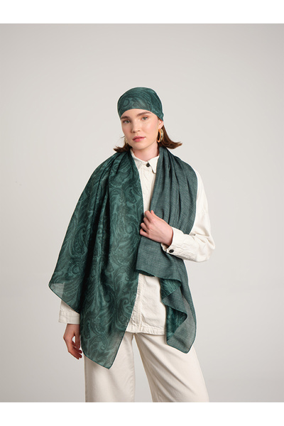 Ayshara Nakkaşhâne Με μονογραμματικό σχέδιο Διπλής όψης Σάλι - Σμαραγδί Πράσινο