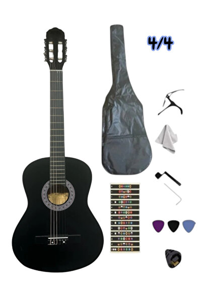 Sazhane 4/4 Tamboy Siyah Klasik Gitar Seti 12 Yaş Üzeri (KILIF-PENA-kapo)