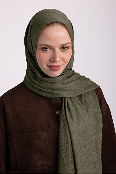 Ayshara Şebnem Hattı Με μονογραμματικό σχέδιο Διπλής όψης Σάλι - Ανοιχτό Χακί