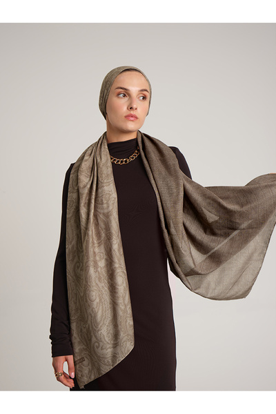 Ayshara Nakkaşhâne Με μονογραμματικό σχέδιο Διπλής όψης Σάλι - Σκούρο Βιζόν