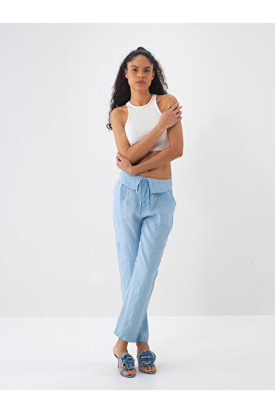 Xint Kadın Mavi %100 Keten Regular Fit Pantolon