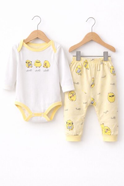 My Babies Label Unisex Yellow Chick Printed Cotton Baby Pajama Set – Long Sle...