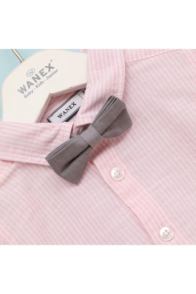 WANEX طقم سالوبيت للأولاد مع قميص وربطة عنق بتصميم نحيف - 11579 - وردي