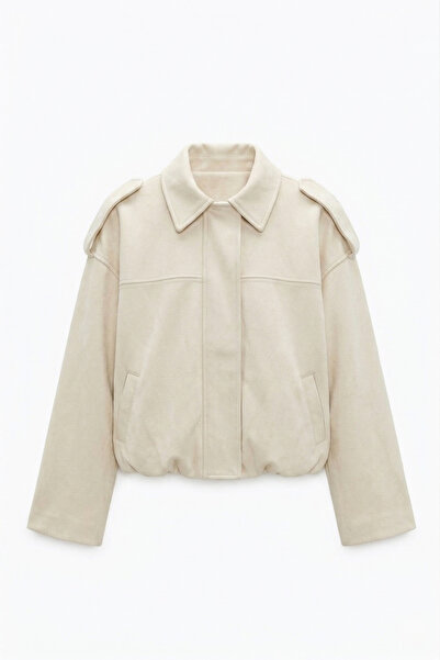 Jaglion Γυναικείο μπουφάν Bomber Ecru Suede Oversize της ZR