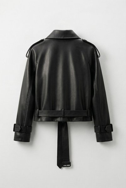 Jaglion New Season Trendy Leather Jacket with Buttons and Belt
