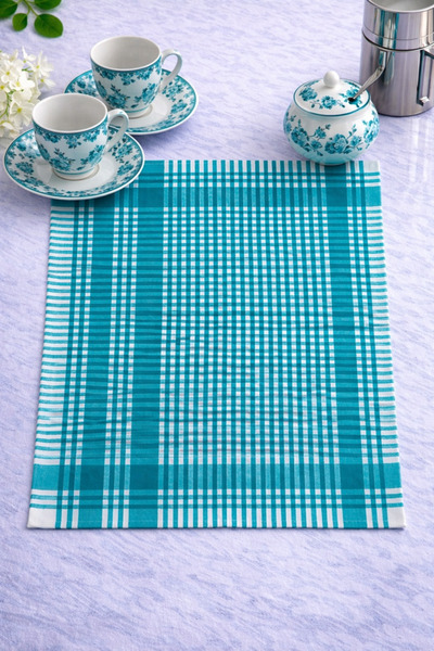 LilaMOON Cotton Turquoise Colored Checkered 4-Piece Set: Napkin, Dishcloth, Nursing Cover