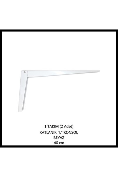 Adilon Katlanır L Masa Konsolu Beyaz 2 Adet ( 1 Takım ) 40 Cm Raf Demiri