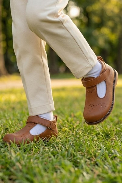 Cevoclub kids Genuine Leather Velcro Orthopedic İlkadım Shoes Antique Cv-480