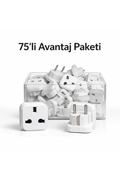 Universal Priz Dönüştürücü Adaptör (75 Adet/Kutu)- 3 LÜ Beyaz İngiliz Tipi (U...