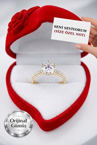 CARAT STONE Pırlanta Işıltılı Gümüş Kadın Tektaş Yüzük (KARARMAYA KARŞI RODYU...