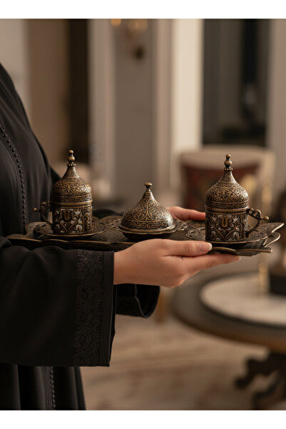ACAR Turkish, Greek and Arabic Coffee Serving Set for Two - Elegant Bronze De...