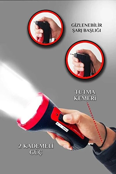 Janva Power Güçlü 1 km Menzil El Feneri Şarjlı 10w Prekejtör Kambur Fener Işıldak Lamba Bekçi Polis Afad