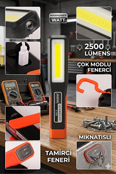 Janva Şarjlı El Feneri Kamp Lambası Işıldak Fener Mıknatıslı 3 Modlu Çalışma ...