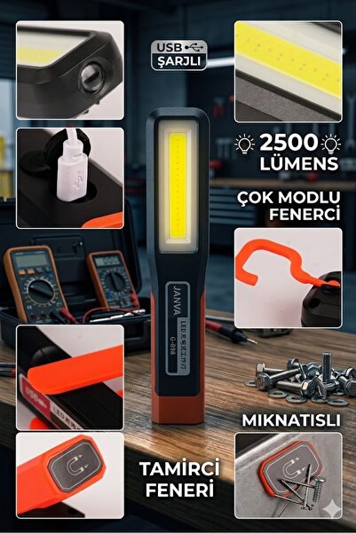 Janva Ragarigo mıktatıslı oto tamirci el feneri Kamp Feneri Askılı Usb Şarjlı