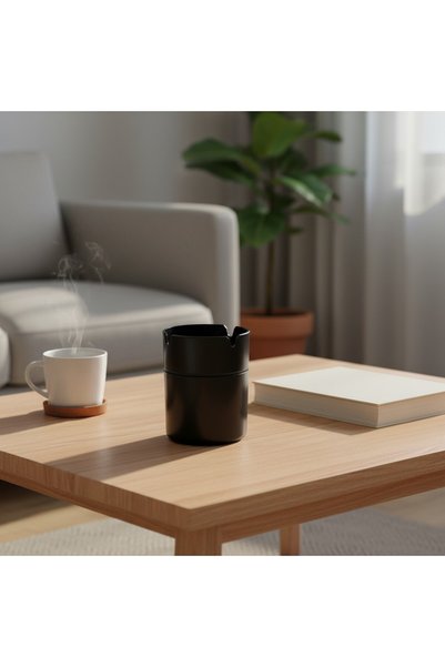 Simply Now منفضة سجائر معدنية بغطاء بتصميم أسطواني باللونين الأسود والأبيض منفضة سجائر للطاولة