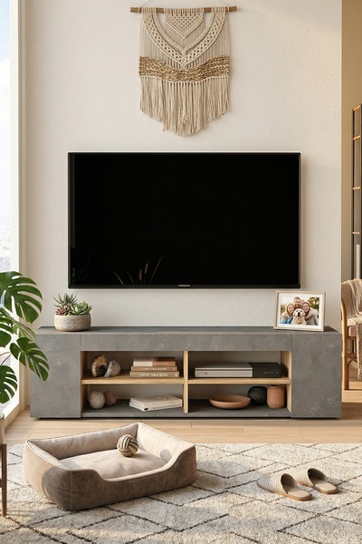 Yurudesign Luvio Tv Ünitesi Sehpası 150cm Keçe-beton Lv13-kr