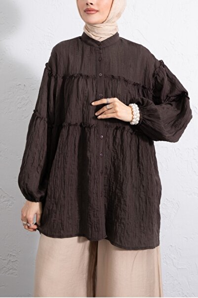 Modamorfo Τουνίκ με όρθιο γιακά, ριγέ, με μανίκια μπαλόνι, oversized, από ύφα...