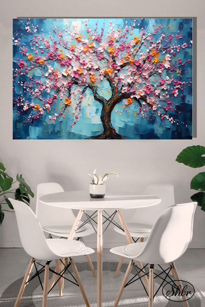 Single Horizontal Canvas Decorative Living Room Bedroom Kitchen Wall Table 3D Cherry Tree Flowers