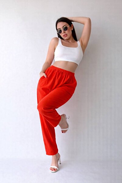 rengastyle Cotton Linen Fabric - Women's Trousers with Pockets and Lining (Co...
