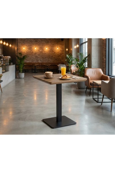 DEC13 Elegant square cafe table with a metal base, 60cm