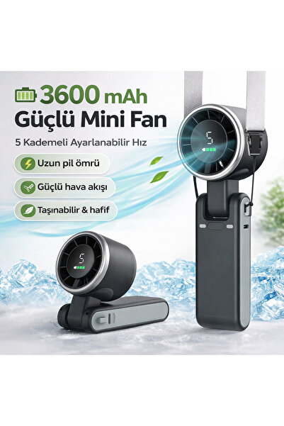 FREED TOOLS LED Ekranlı El Fanı Taşınabilir Katlanabilir Şarj Edilebilir Kade...