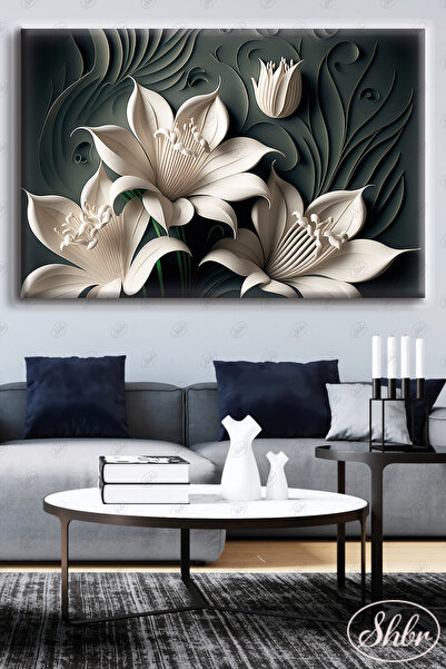 Single Horizontal Canvas Decorative Wall Table Living Room Bedroom Cafe Office 3D White Flowers