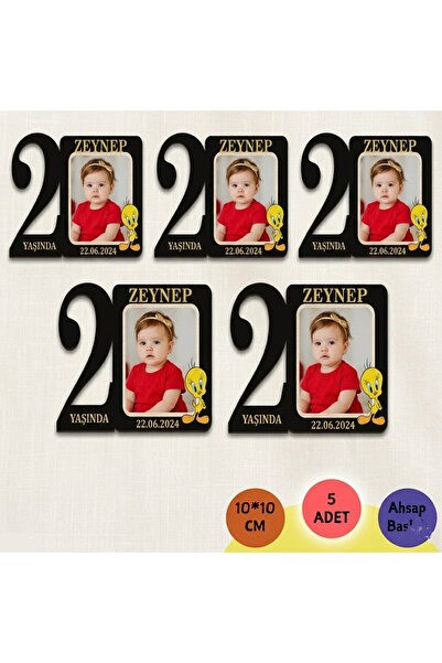 wonderlike Bebek Çocuk Doğum Günü Resimli Ahşap Magnet 5 Adet 2 Yaş Hediyeliği