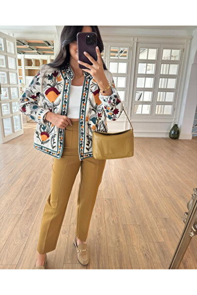 FEMMESTUDIO Γυναικείο λευκό μπουφάν με έθνικ σχέδιο