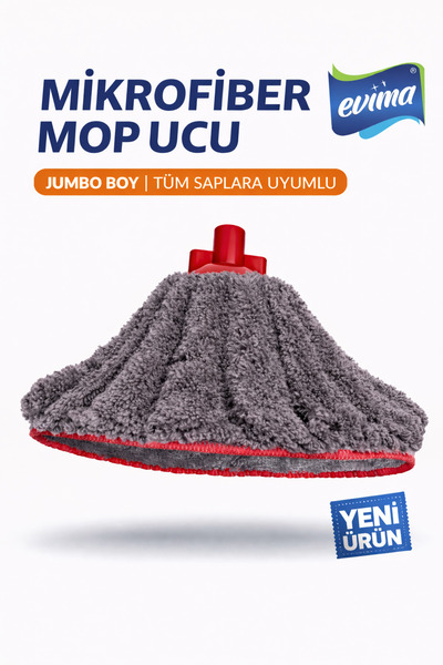 EVİMA Lüks Mikrofiber Mop Ucu Gri Renk | Profesyonel Temizlik, İz Bırakmaz, T...