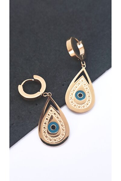 Serenity Drop Leaf Figured Evil Eye Bead Steel Earrings