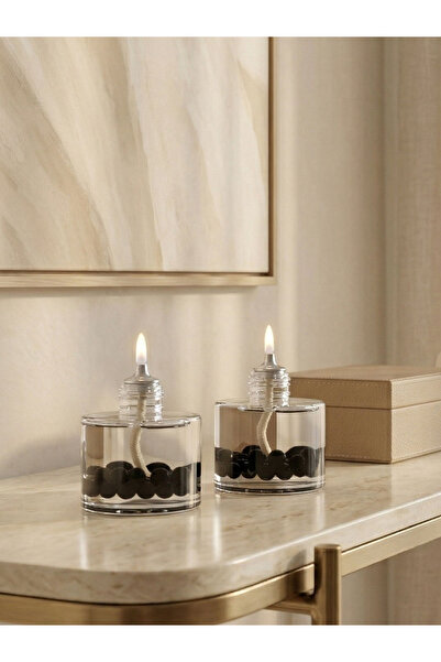 impeRiums Black Pearl Cylinder Dekoratif Kandil Mum 2'li Set